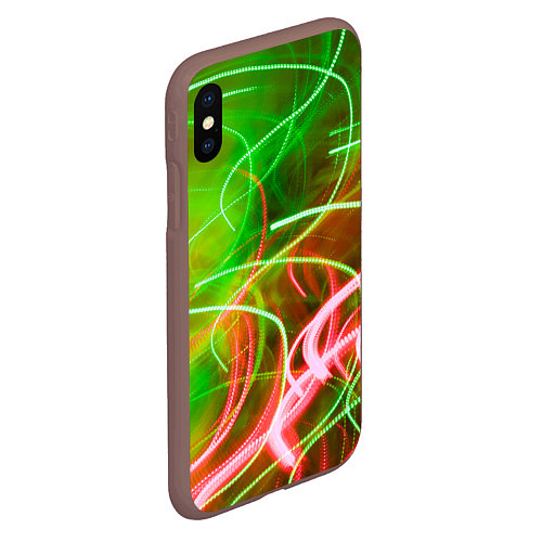 Чехол iPhone XS Max матовый Неоновые линии и фонари - Зелёный / 3D-Коричневый – фото 2