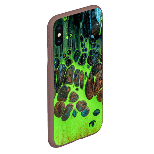 Чехол iPhone XS Max матовый Неоновый песок и камни - Зелёный / 3D-Коричневый – фото 2