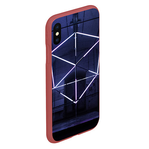 Чехол iPhone XS Max матовый Неоновый прерывистый куб во тьме - Фиолетовый / 3D-Красный – фото 2