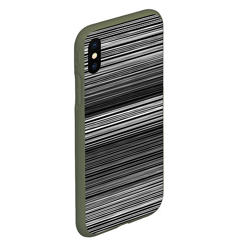 Чехол iPhone XS Max матовый Black and white thin stripes Тонкие полосы / 3D-Темно-зеленый – фото 2