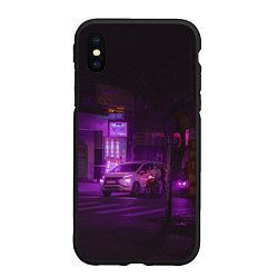 Чехол iPhone XS Max матовый Неоновый ночной переход - Фиолетовый, цвет: 3D-черный