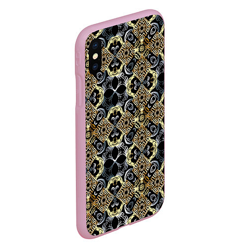 Чехол iPhone XS Max матовый BLACK AND GOLD узоры / 3D-Розовый – фото 2