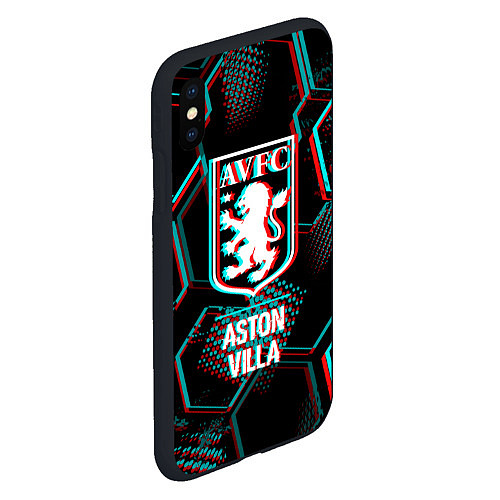 Чехол iPhone XS Max матовый Aston Villa FC в стиле Glitch на темном фоне / 3D-Черный – фото 2