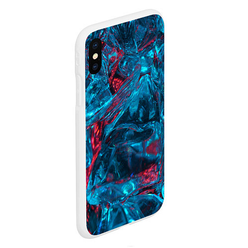 Чехол iPhone XS Max матовый Неоновые куски льда - Голубой и красный / 3D-Белый – фото 2