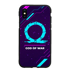 Чехол iPhone XS Max матовый Символ God of War в неоновых цветах на темном фоне, цвет: 3D-черный