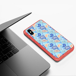 Чехол iPhone XS Max матовый Турецкий огурец Turkish cucumber blue pattern, цвет: 3D-красный — фото 2