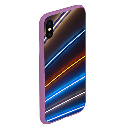 Чехол iPhone XS Max матовый Неоновые фонари на линиях - Голубой и оранжевый / 3D-Фиолетовый – фото 2