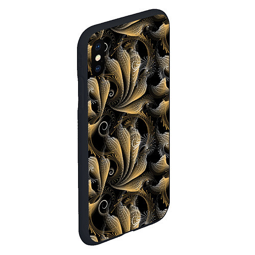 Чехол iPhone XS Max матовый Золотистые абстрактные узоры / 3D-Черный – фото 2