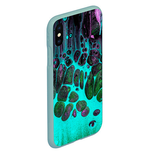 Чехол iPhone XS Max матовый Неоновый песок и камни - Голубой / 3D-Мятный – фото 2