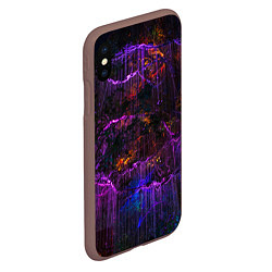 Чехол iPhone XS Max матовый Неоновые лучи и листья - Фиолетовый, цвет: 3D-коричневый — фото 2