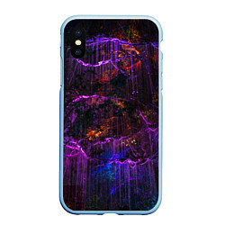 Чехол iPhone XS Max матовый Неоновые лучи и листья - Фиолетовый, цвет: 3D-голубой