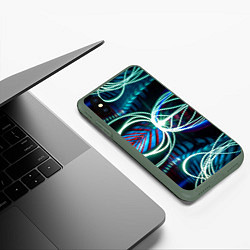 Чехол iPhone XS Max матовый Неоновые лучи - Светло-синий, цвет: 3D-темно-зеленый — фото 2