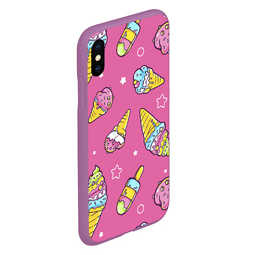 Чехол iPhone XS Max матовый Разноцветное Мороженое Со Звёздочками / 3D-Фиолетовый – фото 2