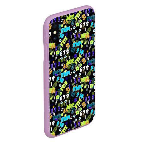 Чехол iPhone XS Max матовый Multicolored alphabet and numbers / 3D-Сиреневый – фото 2