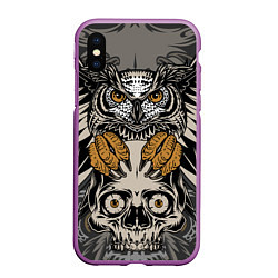 Чехол iPhone XS Max матовый Сова с черепом Owl with Skull, цвет: 3D-фиолетовый