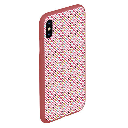 Чехол iPhone XS Max матовый Кружки и ромбики / 3D-Красный – фото 2