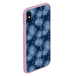 Чехол iPhone XS Max матовый Темно-синий цветочный узор pattern, цвет: 3D-розовый — фото 2