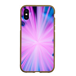 Чехол iPhone XS Max матовый Неоновые лучи из центра - Розовый, цвет: 3D-коричневый