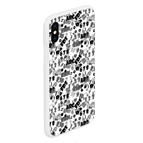 Чехол iPhone XS Max матовый Black and white alphabet and numbers / 3D-Белый – фото 2