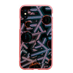 Чехол iPhone XS Max матовый Абстрактные металлические фигуры - Сиреневый