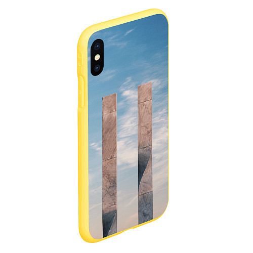 Чехол iPhone XS Max матовый Абстрактные блоки и небо - Голубой / 3D-Желтый – фото 2