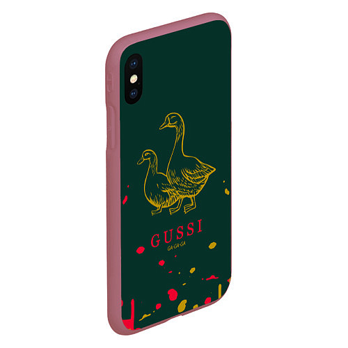 Чехол iPhone XS Max матовый Gucci - ga ga ga - краска / 3D-Малиновый – фото 2