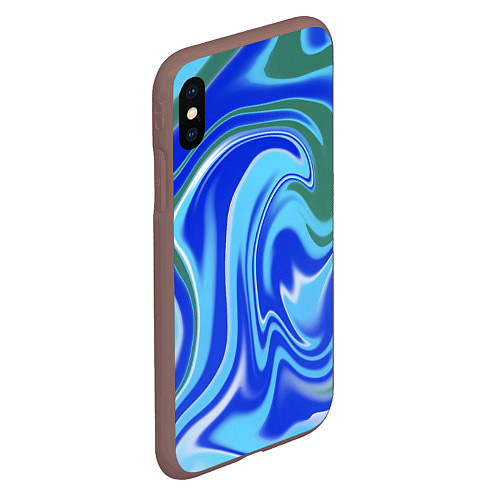 Чехол iPhone XS Max матовый Тай-дай с синим, зелёным и белым цветом / 3D-Коричневый – фото 2