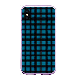 Чехол iPhone XS Max матовый Black and blue plaid