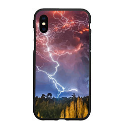 Чехол iPhone XS Max матовый Грозовые разряды молний над лесом, цвет: 3D-черный