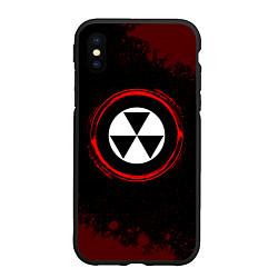 Чехол iPhone XS Max матовый Символ Fallout и краска вокруг на темном фоне, цвет: 3D-черный