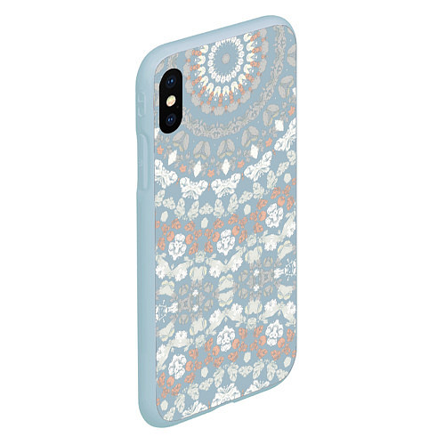 Чехол iPhone XS Max матовый Коралловый и серо-голубой, мандала / 3D-Голубой – фото 2