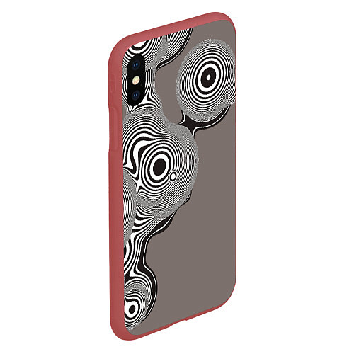 Чехол iPhone XS Max матовый Абстрактные круги-линии / 3D-Красный – фото 2