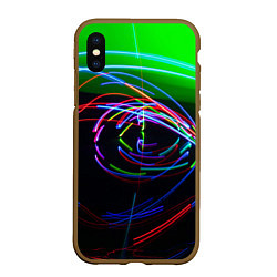 Чехол iPhone XS Max матовый Неоновые абстрактные волнообразные огни - Зелёный