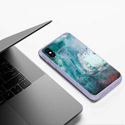 Чехол iPhone XS Max матовый Абстрактные краски на холсте - Голубой, цвет: 3D-светло-сиреневый — фото 2