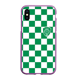 Чехол iPhone XS Max матовый ФК Ахмат на фоне бело зеленой формы в квадрат