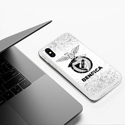 Чехол iPhone XS Max матовый Benfica с потертостями на светлом фоне, цвет: 3D-белый — фото 2
