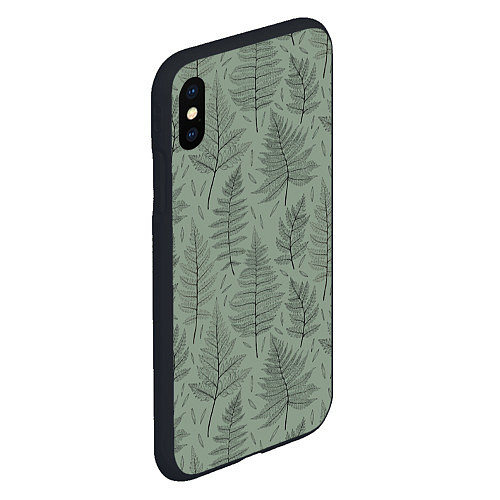 Чехол iPhone XS Max матовый Листья папоротника на зеленом фоне Минимализм / 3D-Черный – фото 2