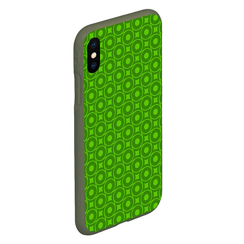 Чехол iPhone XS Max матовый Зеленые круги и ромбы / 3D-Темно-зеленый – фото 2