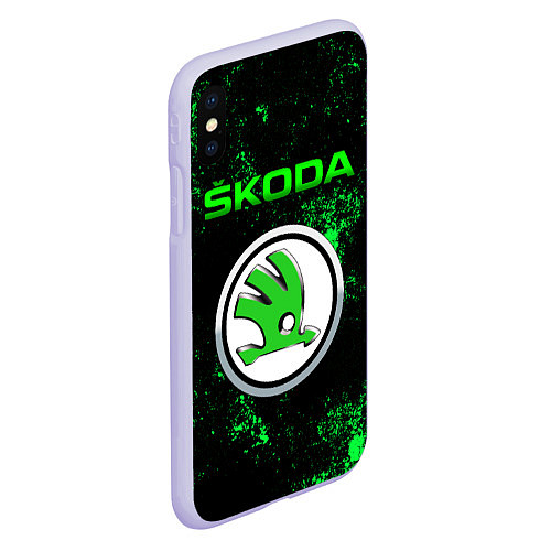 Чехол iPhone XS Max матовый SKODA - ЗЕЛЕНЫЕ БРЫЗГИ / 3D-Светло-сиреневый – фото 2