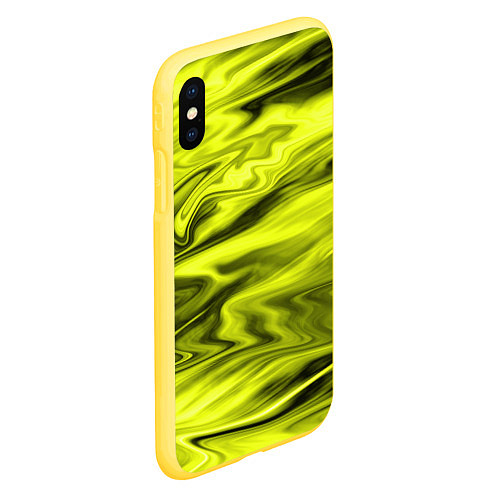 Чехол iPhone XS Max матовый Неоновый желтый с черным абстрактный узор / 3D-Желтый – фото 2