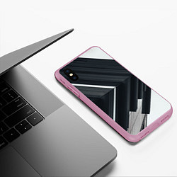 Чехол iPhone XS Max матовый Абстрактные геометрические линии - Белый, цвет: 3D-розовый — фото 2