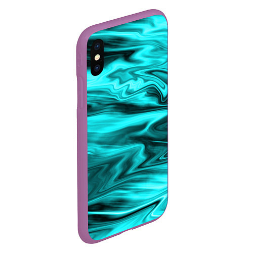 Чехол iPhone XS Max матовый Неоновый бирюзовый мраморный узор / 3D-Фиолетовый – фото 2