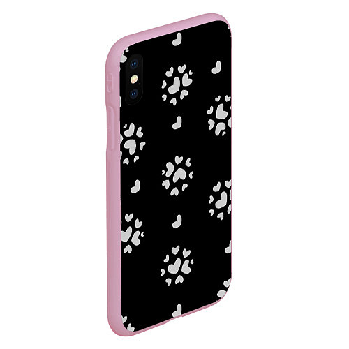 Чехол iPhone XS Max матовый Серые сердца на черном фоне / 3D-Розовый – фото 2