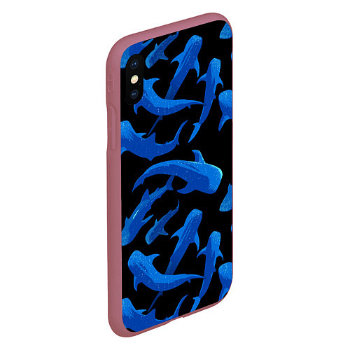 Чехол iPhone XS Max матовый Стая акул - паттерн / 3D-Малиновый – фото 2