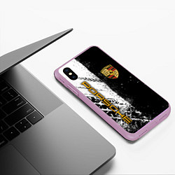 Чехол iPhone XS Max матовый PORCHE - ЧЕРНО БЕЛЫЙ, цвет: 3D-сиреневый — фото 2