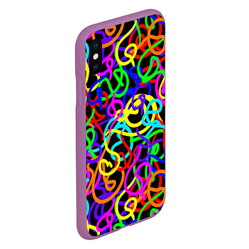 Чехол iPhone XS Max матовый Неоновый беспорядок / 3D-Фиолетовый – фото 2