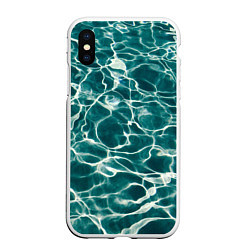 Чехол iPhone XS Max матовый Абстрактные волны в воде - Тёмно-зелёный, цвет: 3D-белый