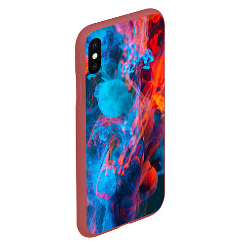 Чехол iPhone XS Max матовый Абстрактное переплетение оранжевой и синей красок / 3D-Красный – фото 2