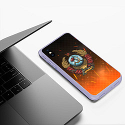 Чехол iPhone XS Max матовый Герб СССР на фоне огня, цвет: 3D-светло-сиреневый — фото 2