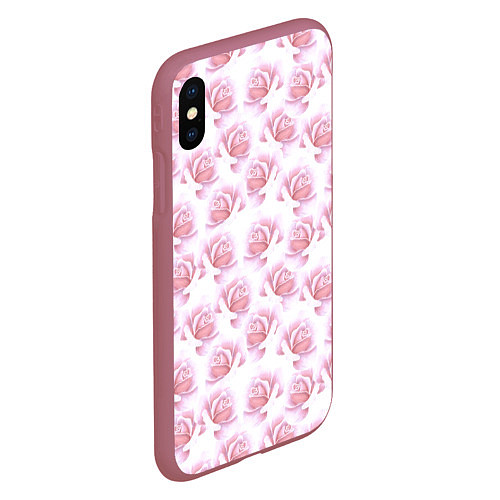 Чехол iPhone XS Max матовый Нежные розы - паттерн / 3D-Малиновый – фото 2